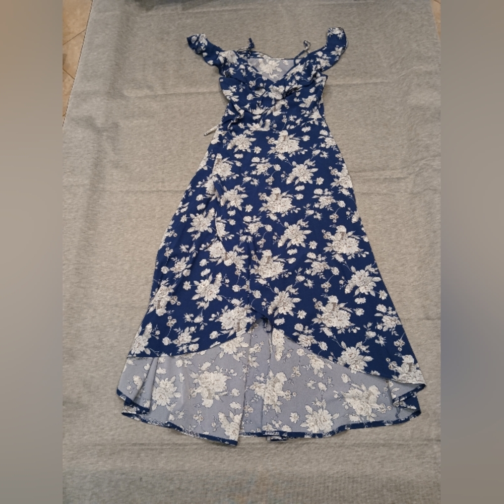 SHEIN Blue Floral Wrap Dress